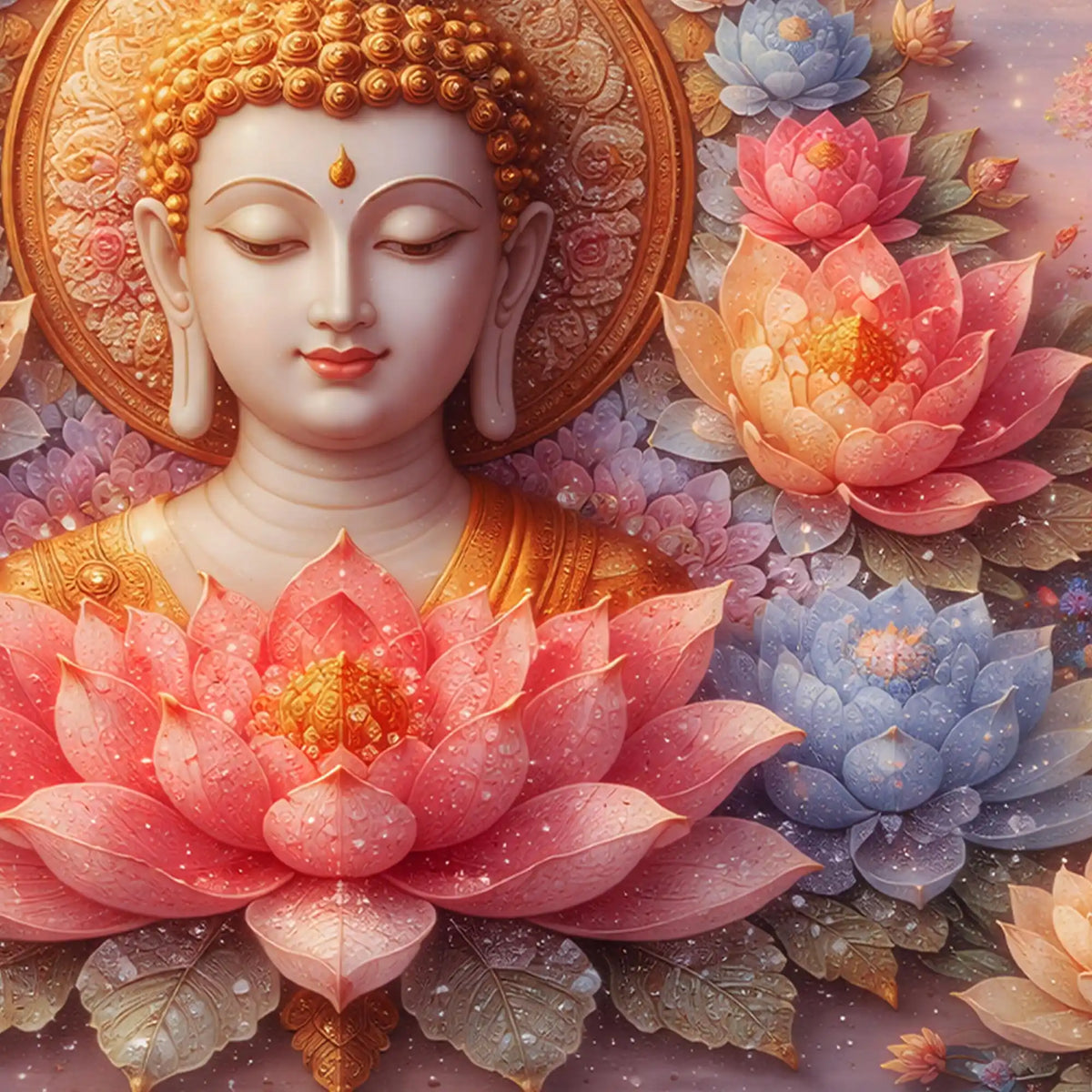 Divine Buddha Floral Crystal Glass Painting for Bedroom Décor