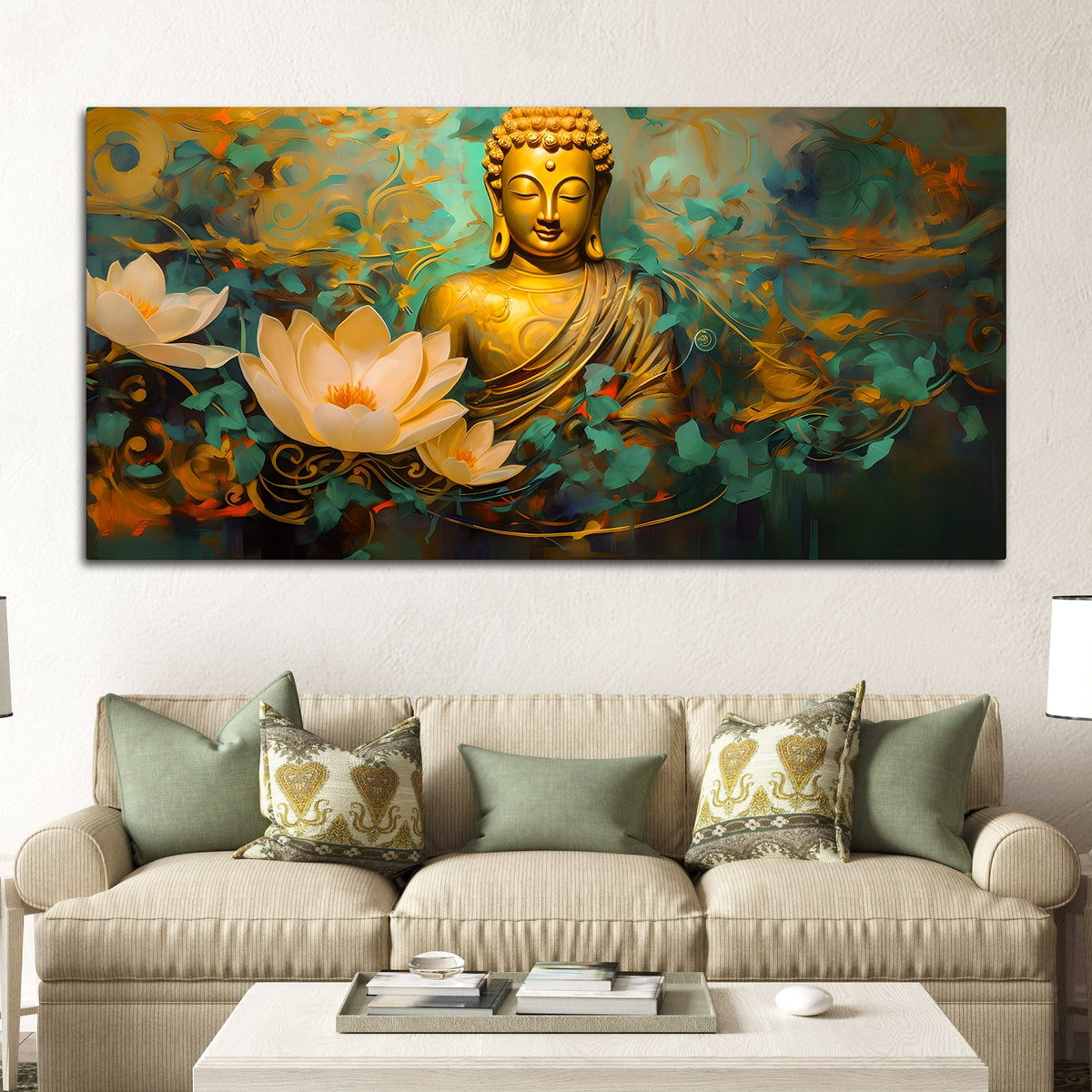 Divine Buddha Lotus Wall Painting for Calm & Spiritual Spaces