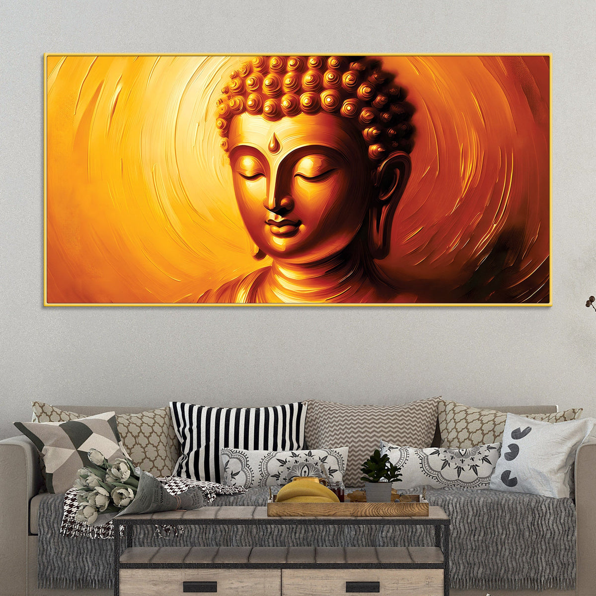 Divine Buddha Lotus Wall Painting – Luxury Living Room Decor