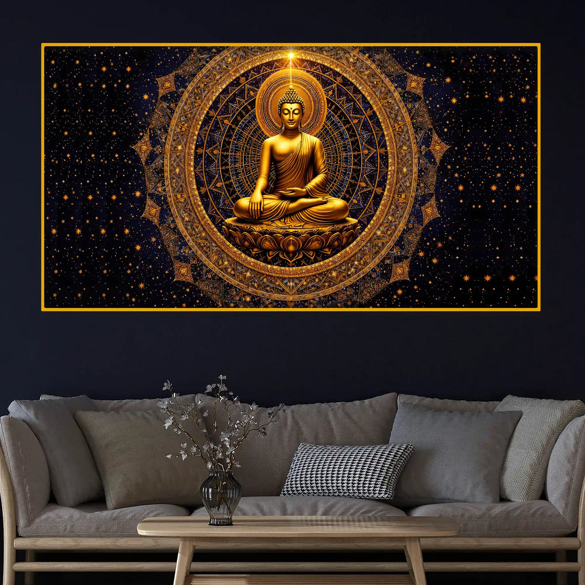 Divine Buddha Meditation Crystal Glass Painting for Wall Décor