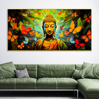 Divine Buddha Wall Painting with Butterfly & Green Nature Theme