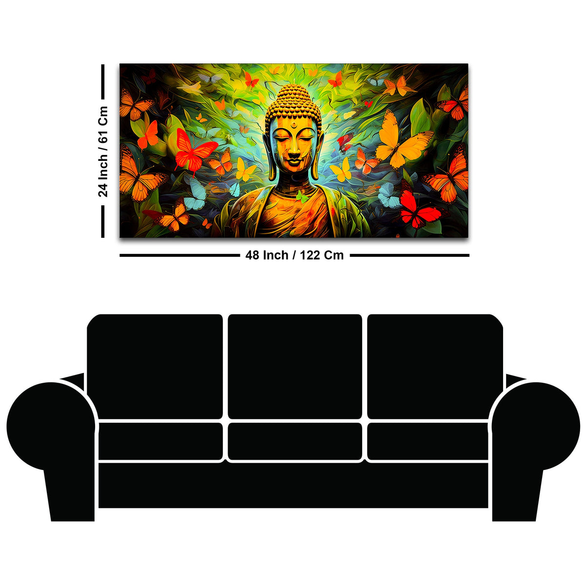 Divine Buddha Wall Painting with Butterfly & Green Nature Theme