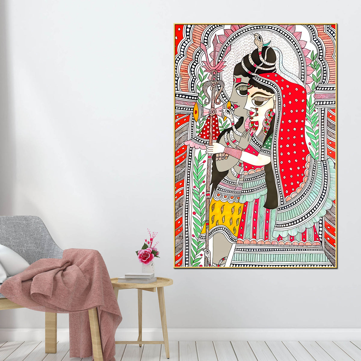 Divine Couple Lord Mahadev & Goddess Parvati Traditional Indian Canvas Wall Painting