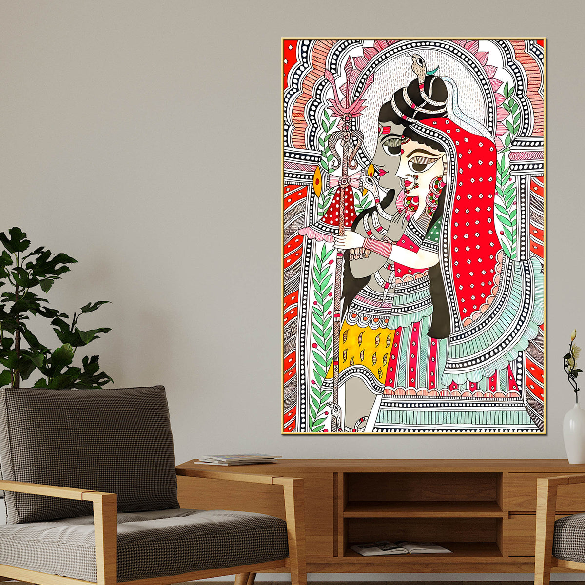 Divine Couple Lord Mahadev & Goddess Parvati Traditional Indian Canvas Wall Painting
