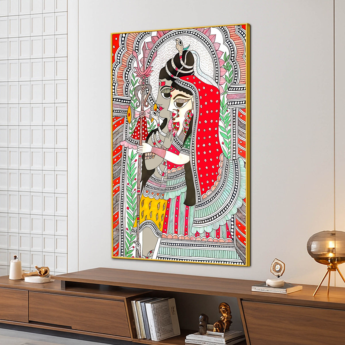Divine Couple Lord Mahadev & Goddess Parvati Traditional Indian Canvas Wall Painting