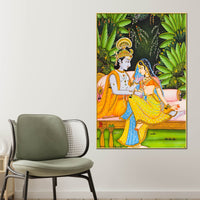 Divine Couple Shree Radha Krishna Sitting Together Canvas Wall Painting