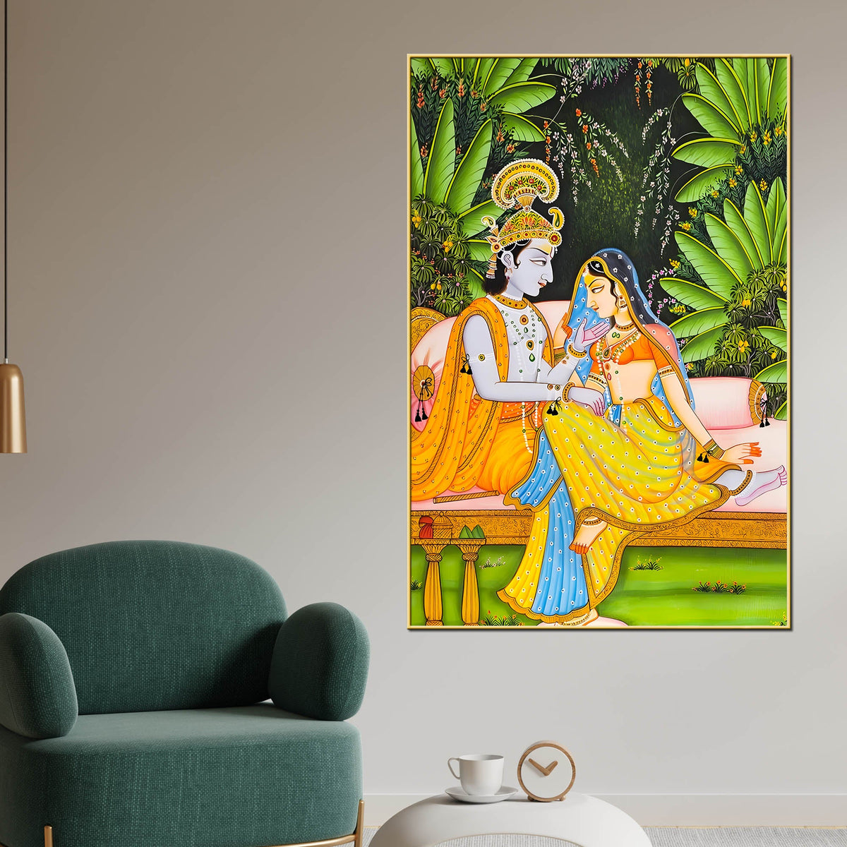 Divine Couple Shree Radha Krishna Sitting Together Canvas Wall Painting