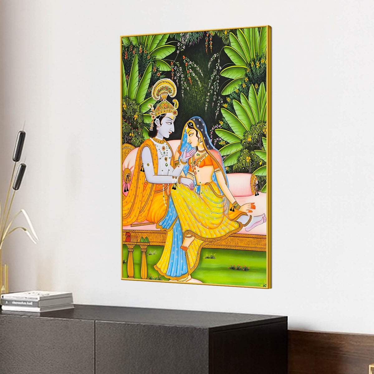 Divine Couple Shree Radha Krishna Sitting Together Canvas Wall Painting