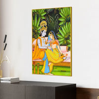 Divine Couple Shree Radha Krishna Sitting Together Canvas Wall Painting