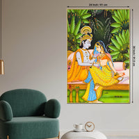 Divine Couple Shree Radha Krishna Sitting Together Canvas Wall Painting