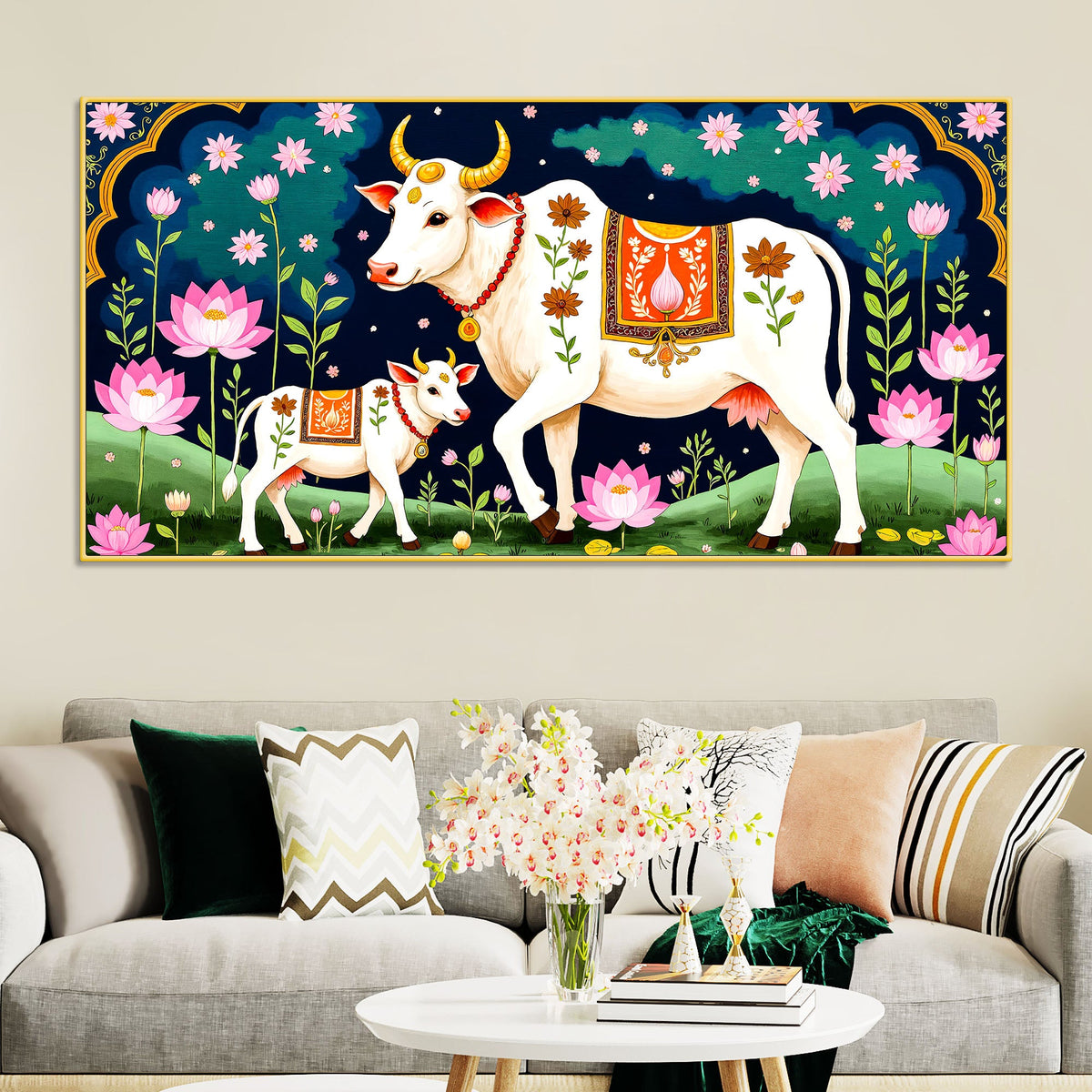 Divine Cow & Calf Pichwai Painting | Positive Energy Wall Decor