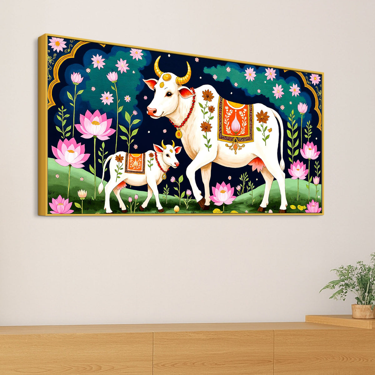 Divine Cow & Calf Pichwai Painting | Positive Energy Wall Decor