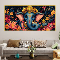 Divine Floral Majesty Lord Ganapati In Blossom Premium Canvas Wall Painting for Home & Office – Modern Devotional Wall Decor