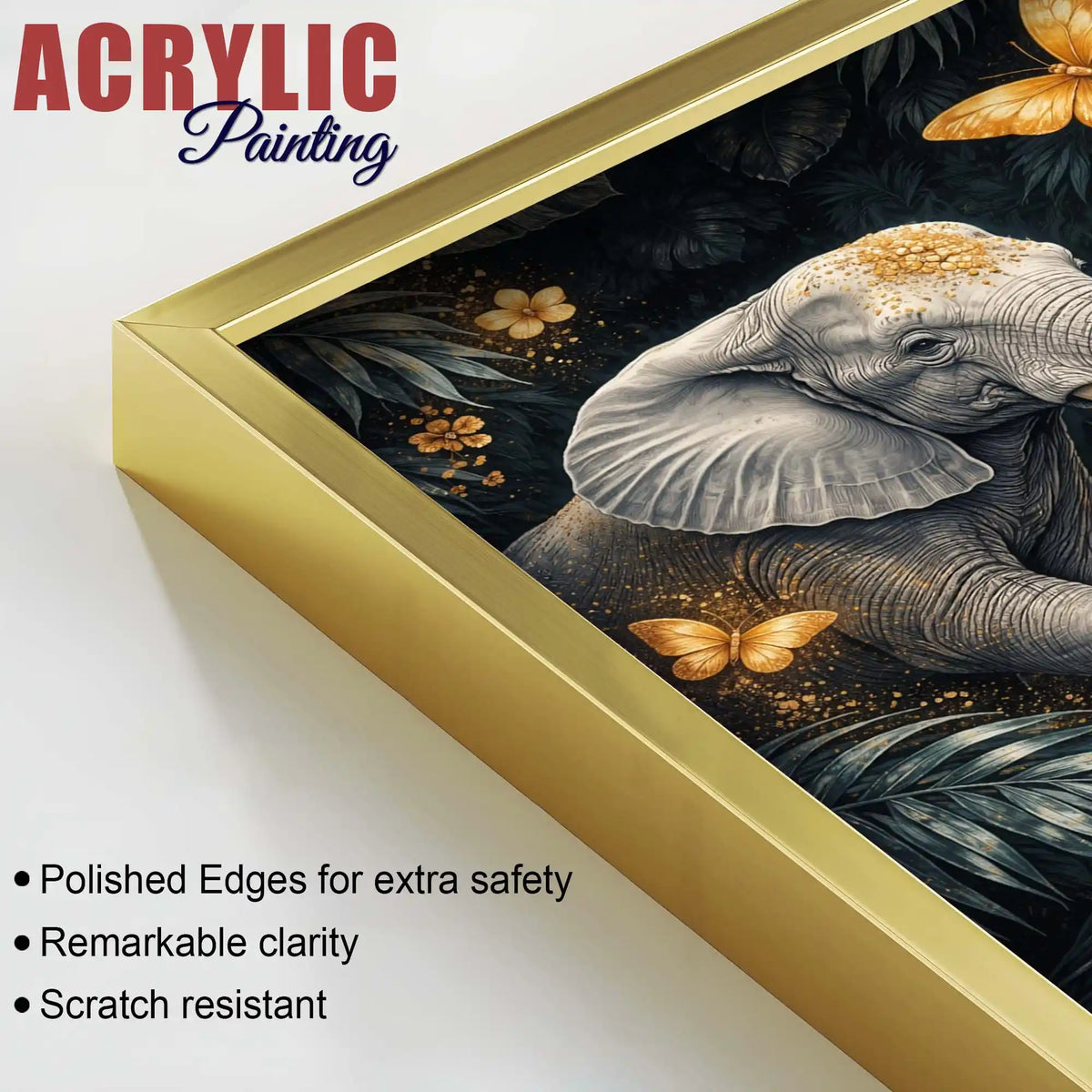 Divine Ganesha & Elephant Majesty Acrylic Floating Wall Painting Set of 3