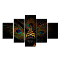 Divine God Buddha With Peacock Feather Wall Painting of Five Pieces