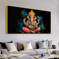Divine God Lord Ganesha Meditating in Dark Abstract Canvas Wall Painting for Home & Office Wall Decor