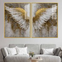 Divine Golden Angel Wings Acrylic Floating Wall Painting Set of 2