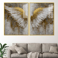 Divine Golden Angel Wings Acrylic Floating Wall Painting Set of 2