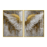 Divine Golden Angel Wings Acrylic Floating Wall Painting Set of 2