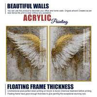 Divine Golden Angel Wings Acrylic Floating Wall Painting Set of 2