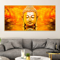Divine Golden Buddha Lotus Canvas Painting for Peaceful Modern Home Décor