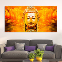 Divine Golden Buddha Lotus Canvas Painting for Peaceful Modern Home Décor