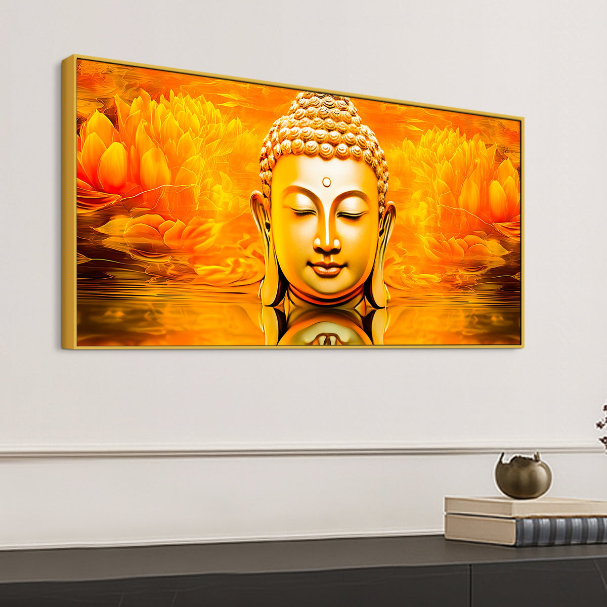 Divine Golden Buddha Lotus Canvas Painting for Peaceful Modern Home Décor