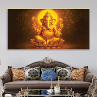 Divine Golden Ganpati Canvas Wall Painting for Home & Pooja Spaces – Modern Spiritual Wall Decor