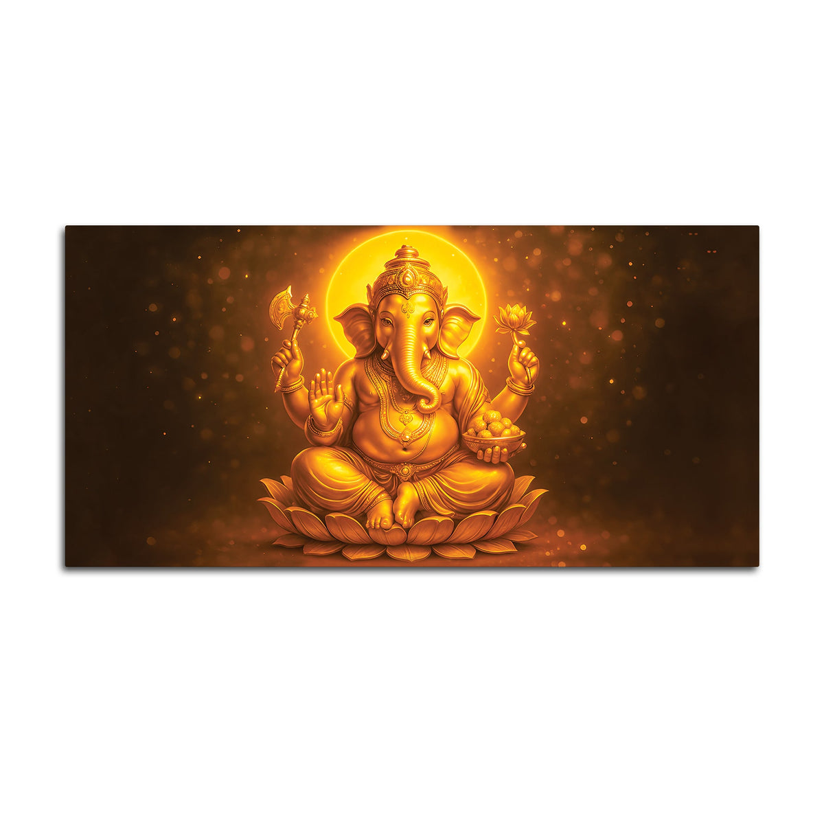 Divine Golden Ganpati Canvas Wall Painting for Home & Pooja Spaces – Modern Spiritual Wall Decor