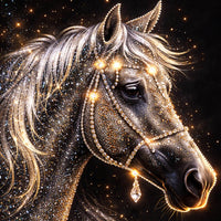 Divine Golden Stallions Under Starry Cosmos Floating Frame Crystal Wall Painting Set of 3