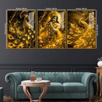 Divine Indian Krishna with Royal Peacock Acrylic Painting Set of 3