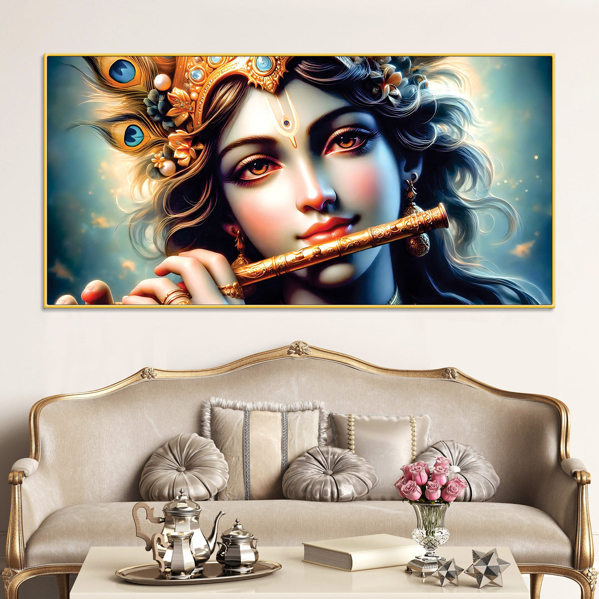 Divine Krishna Canvas Painting for Elegant Living Room Wall