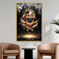 Divine Krishna Face with Flute Floating Frame Crystal Wall Painting
