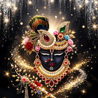 Divine Krishna Face with Flute Floating Frame Crystal Wall Painting