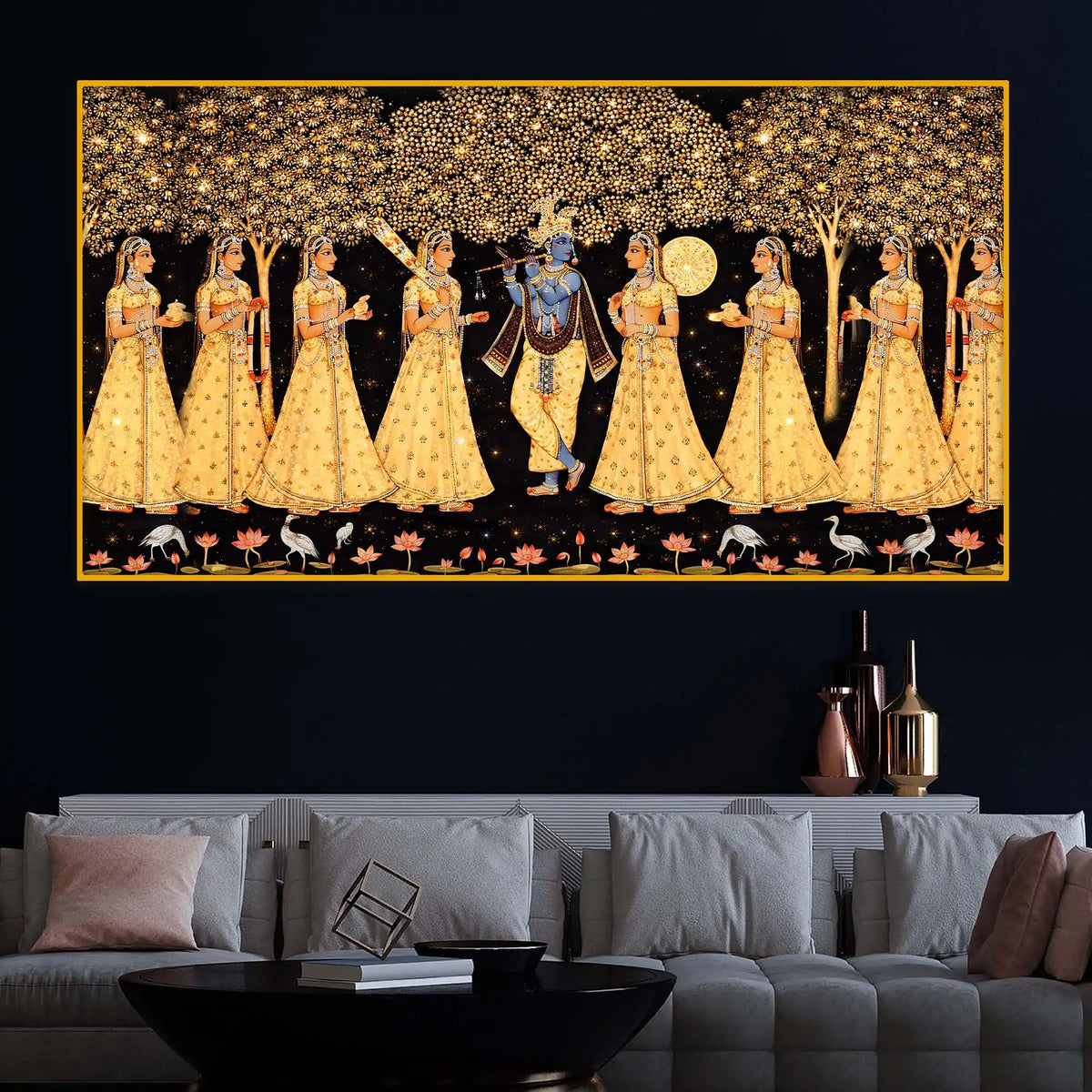 Divine Krishna Raas Scene Crystal Glass Wall Painting