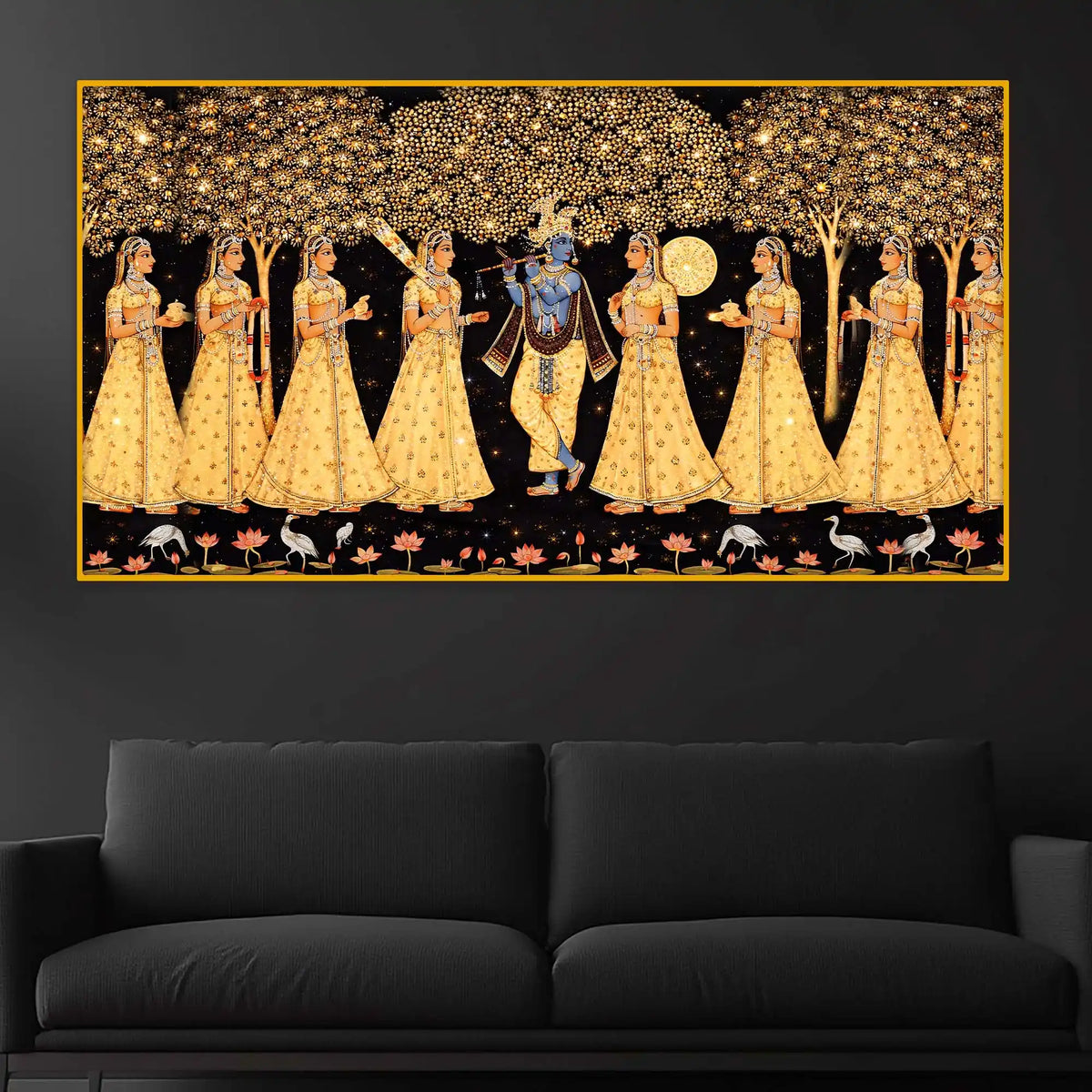 Divine Krishna Raas Scene Crystal Glass Wall Painting