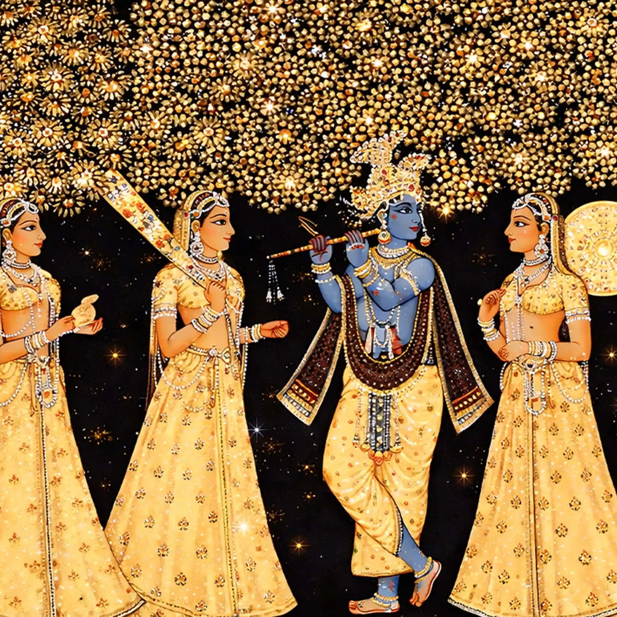 Divine Krishna Raas Scene Crystal Glass Wall Painting