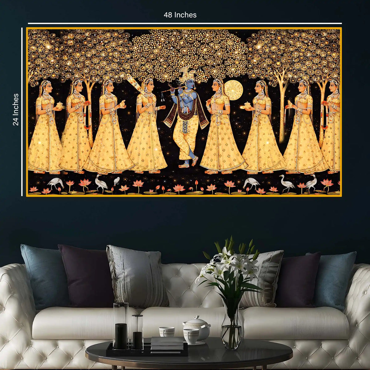 Divine Krishna Raas Scene Crystal Glass Wall Painting