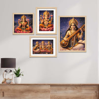 Divine Lakshmi Ganesha Saraswati Wall Frame Set of Four