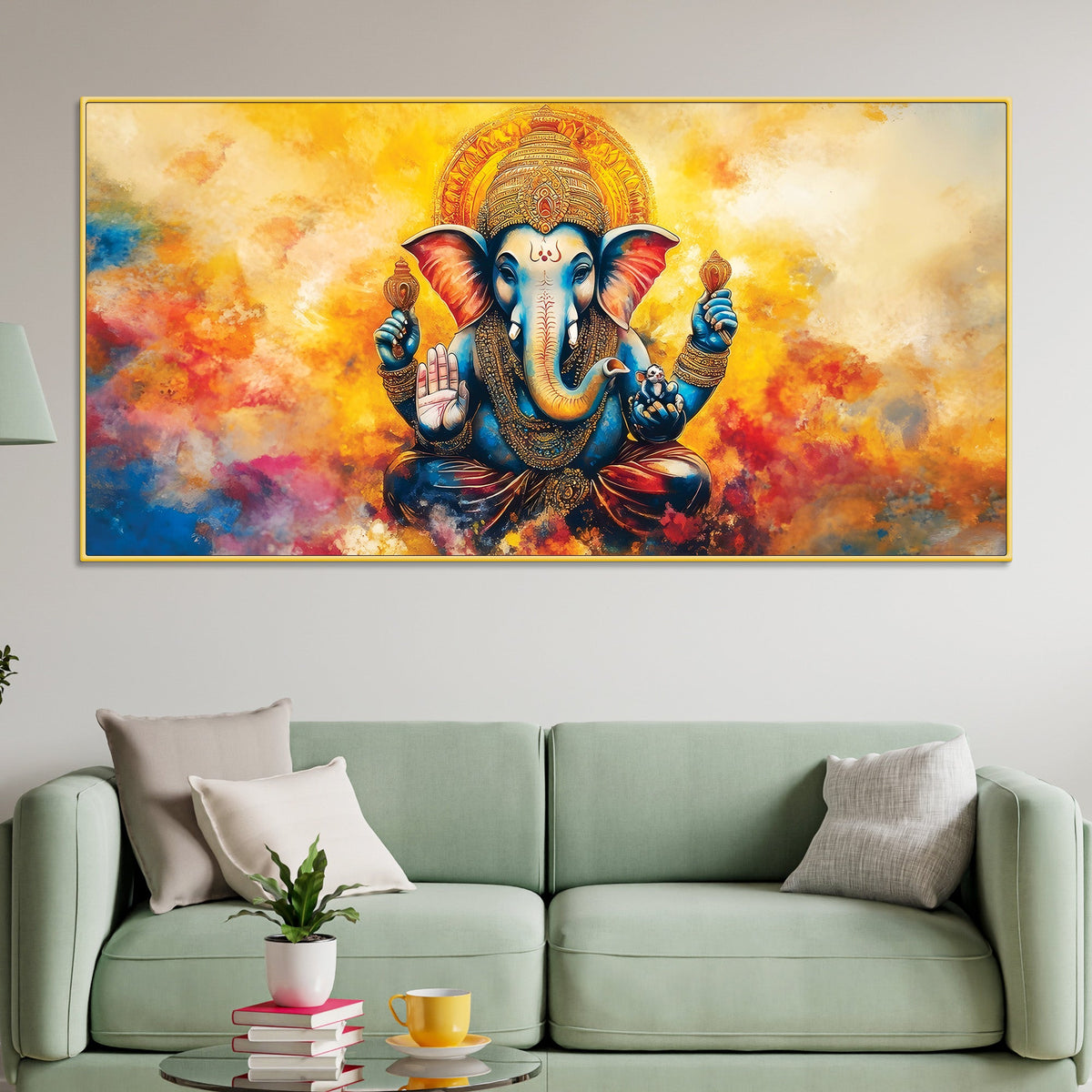 Divine Lord Ganesha Color Splash Spiritual Abstract Canvas Wall Painting for Home & Office – Colorful Spiritual Wall Art for Home Décor