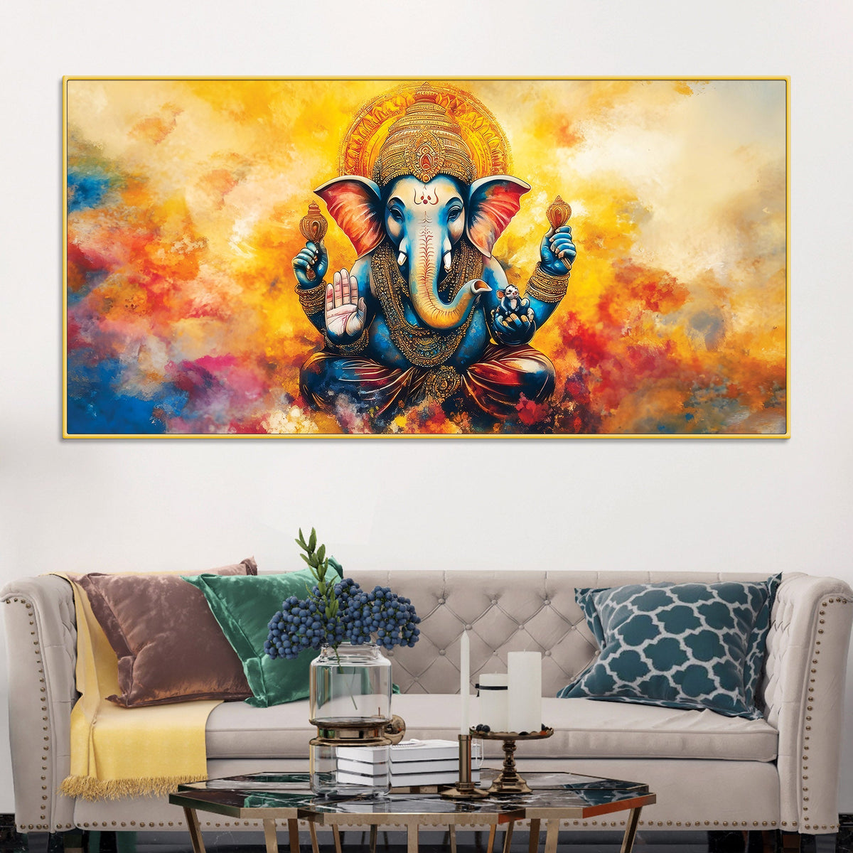 Divine Lord Ganesha Color Splash Spiritual Abstract Canvas Wall Painting for Home & Office – Colorful Spiritual Wall Art for Home Décor