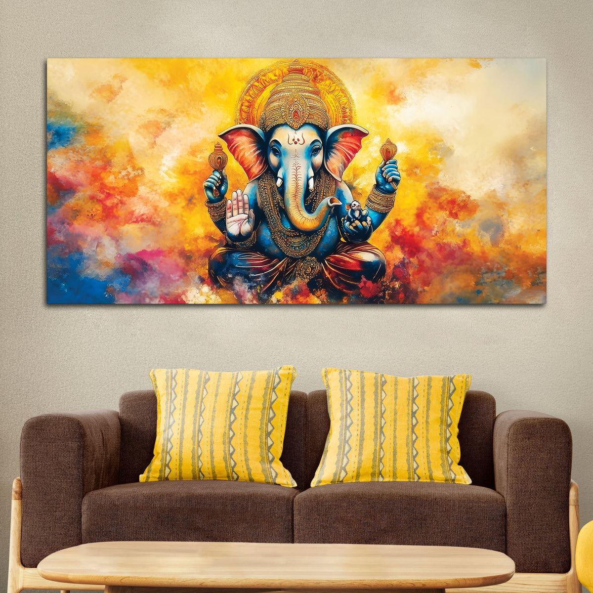Divine Lord Ganesha Color Splash Spiritual Abstract Canvas Wall Painting for Home & Office – Colorful Spiritual Wall Art for Home Décor