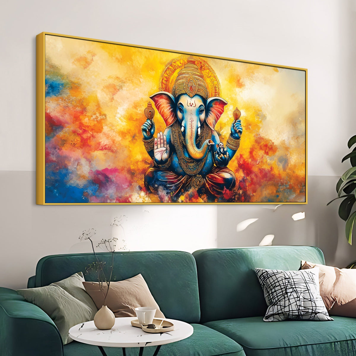 Divine Lord Ganesha Color Splash Spiritual Abstract Canvas Wall Painting for Home & Office – Colorful Spiritual Wall Art for Home Décor