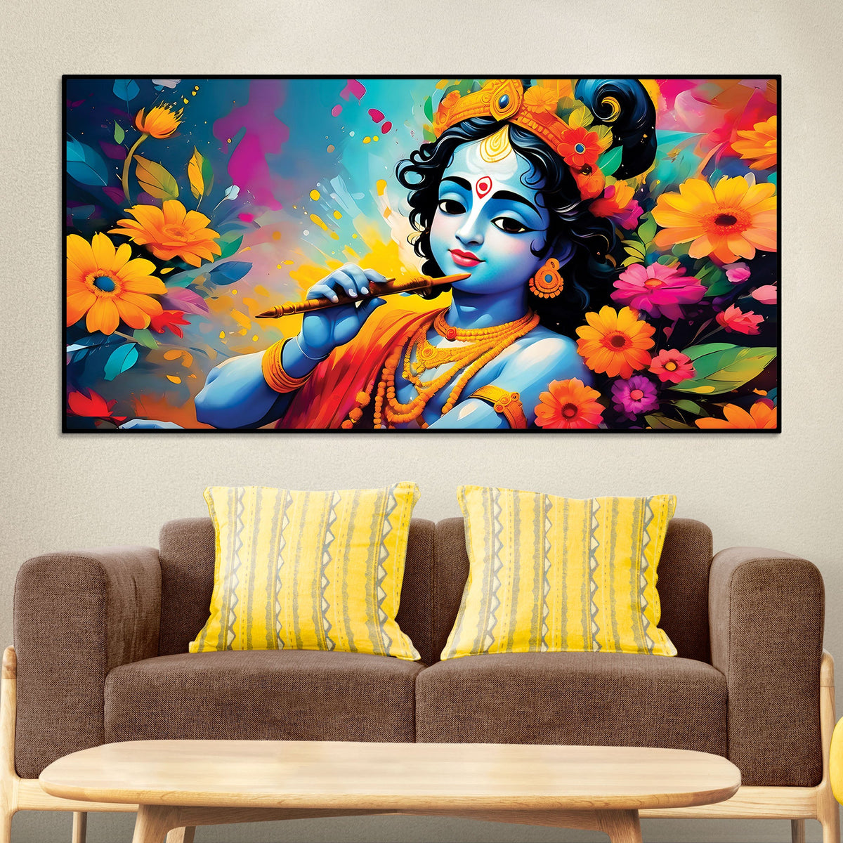 Divine Lord Krishna Colorful Canvas Painting for Home