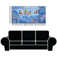 Divine Lord Krishna & Shree Radha in Lotus Lake with Gopikas Pichwai Canvas Wall Painting