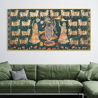 Divine Lord Shreenathji with Gau Mata Pichwai Canvas Wall Painting