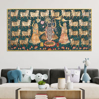 Divine Lord Shreenathji with Gau Mata Pichwai Canvas Wall Painting