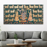 Divine Lord Shreenathji with Gau Mata Pichwai Canvas Wall Painting