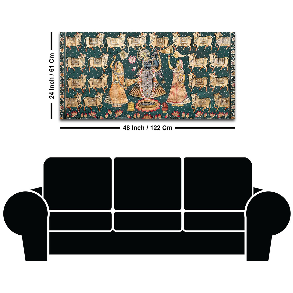 Divine Lord Shreenathji with Gau Mata Pichwai Canvas Wall Painting