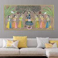 Divine Lord Shreenathji with Gopis Traditional Pichwai Canvas Wall Painting